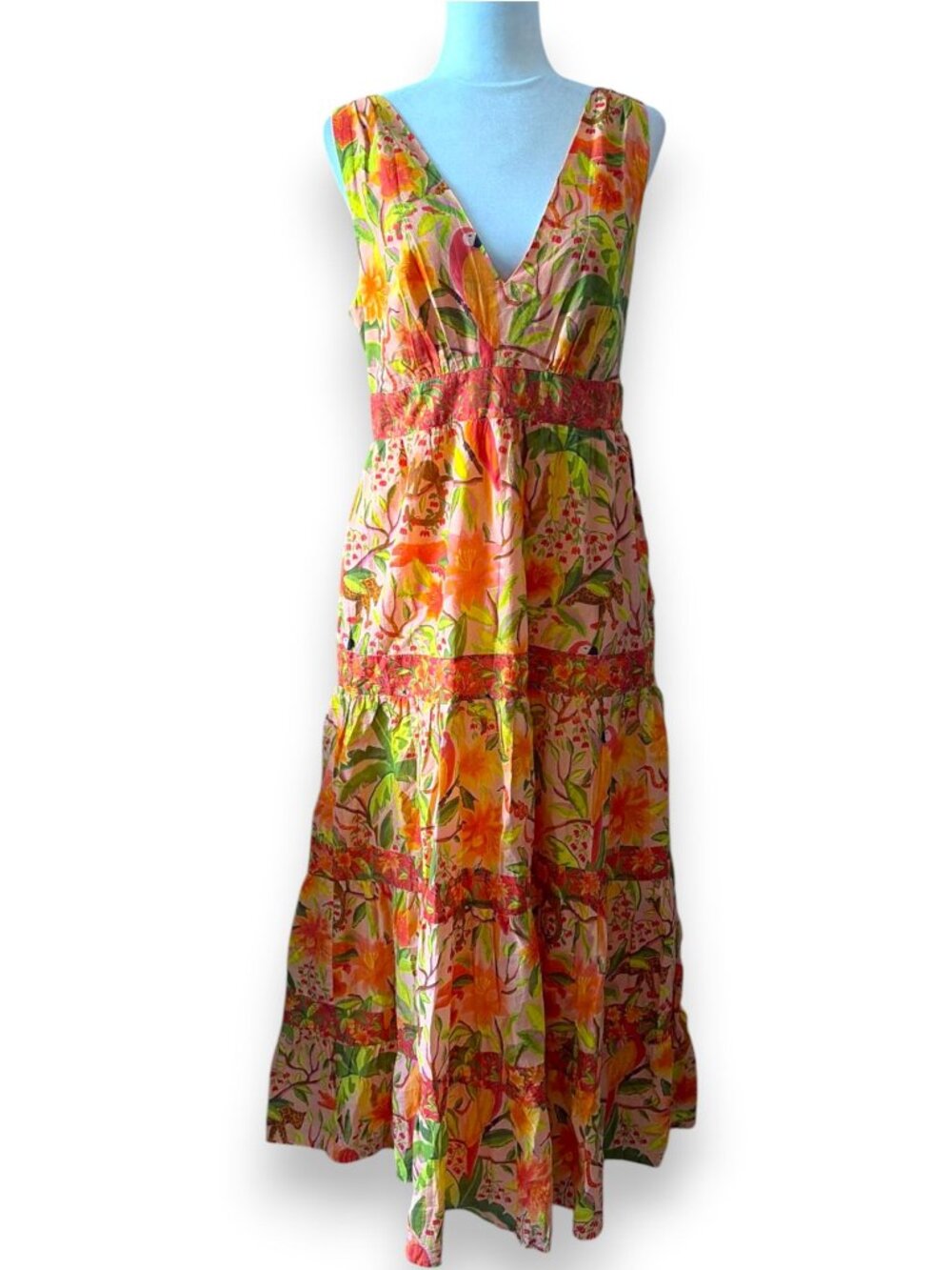 Anthropologie Farm Rio Tropical Tiered Maxi Dress SZ M Beachwear Vacation - Picture 2 of 13